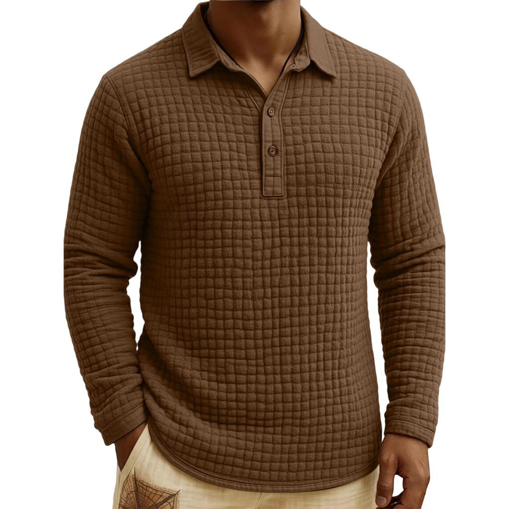 Men's Quilted Knit Solid Color Pullover Button-down Top