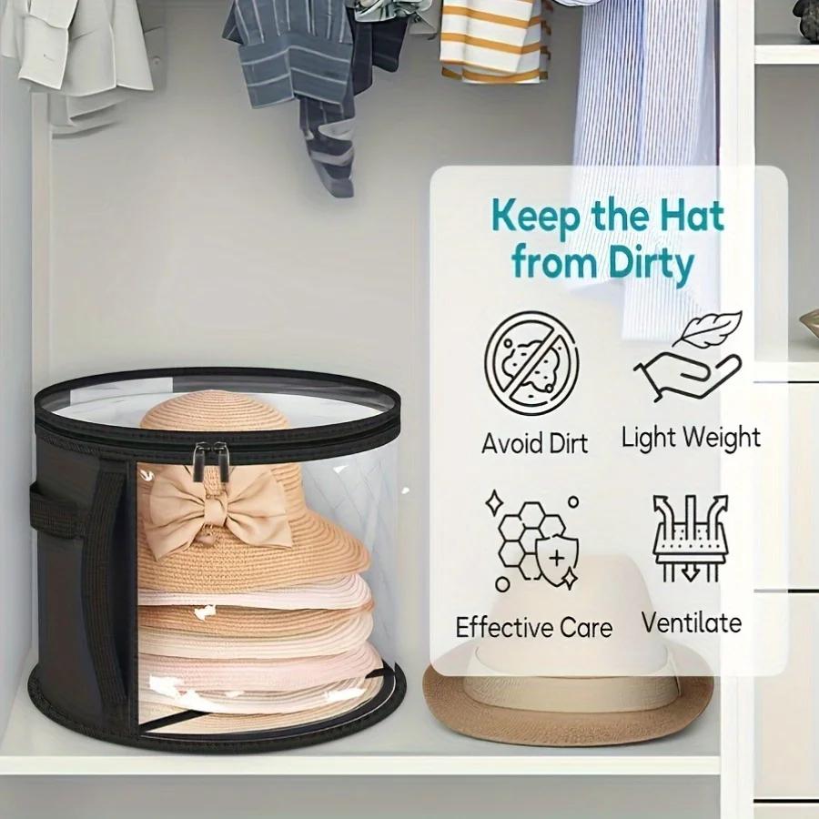 Extra-Large Foldable Hat Storage Box - Durable Non-Woven Fabric, Stain-Resistant with Clear Viewing Window, Perfect for Cowboy