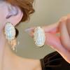 Korean White Imitation Pearl Flower Stud Earrings for Women Elegant Sweet  Floral Temperament Earrings Wedding Jewelry Gift