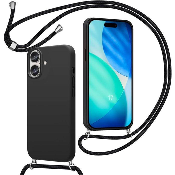 Coque de Protection - BOOLING - pour iPhone 17 - Silicone Souple Anti-Rayure avec Bandoulière Noire