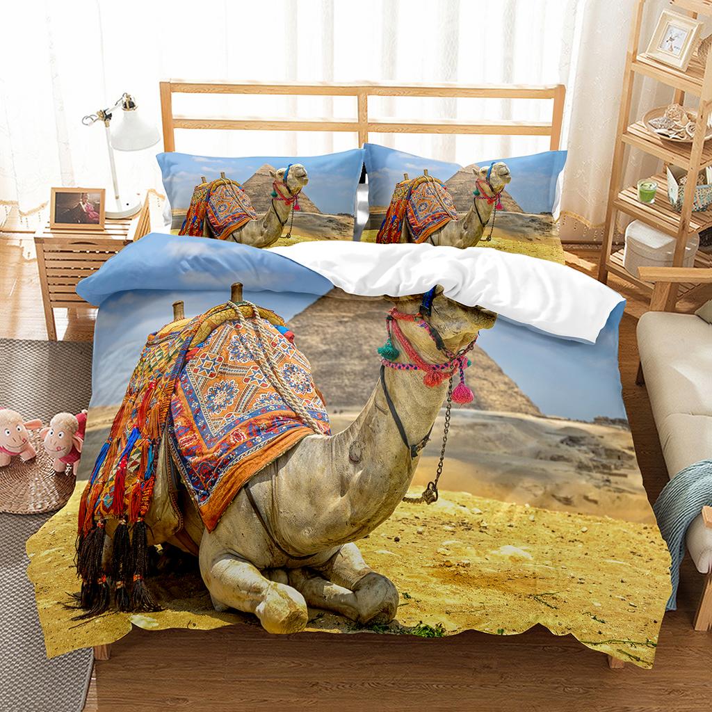 Camel King Queen Duvet Cover Tropical Desert Animals Bedding Set Lovely Wildlife Quilt Cover 2/3pcs Polyester Comforter Cover