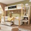 Stapelbed voor 3 Kinderen 90x200 & 140x200 Massief Hout met Krijtbord, Opbergtrap, Lades en Ladderkast, Jeugdbed, Wit Natuurlijk