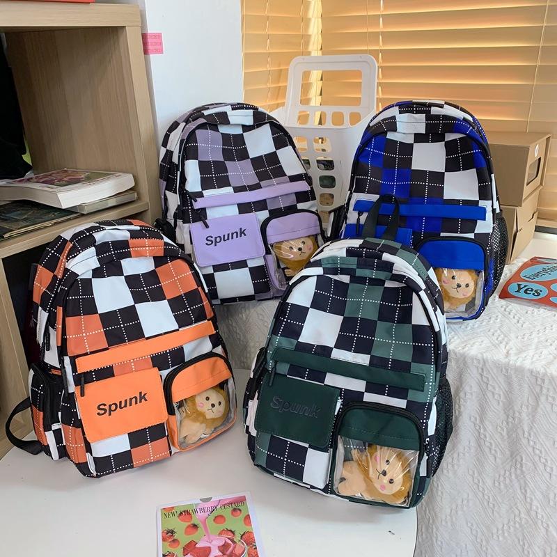 Schoolbag Unisex Kids Green School Bag Women's Color Scheme Plaid Mori Third To Sixth Grade Girls Boys Large Capacity Junior High School Students Backpack