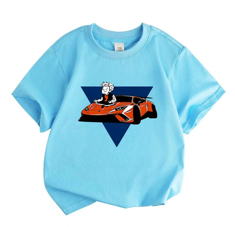 Kids Boys Girls Crew Neck Short Sleeve T-Shirt, 100% Cotton Casual Top, Cool Sports Racing Car Print, Comfortable Breathable Summer Daily Wear for Lit