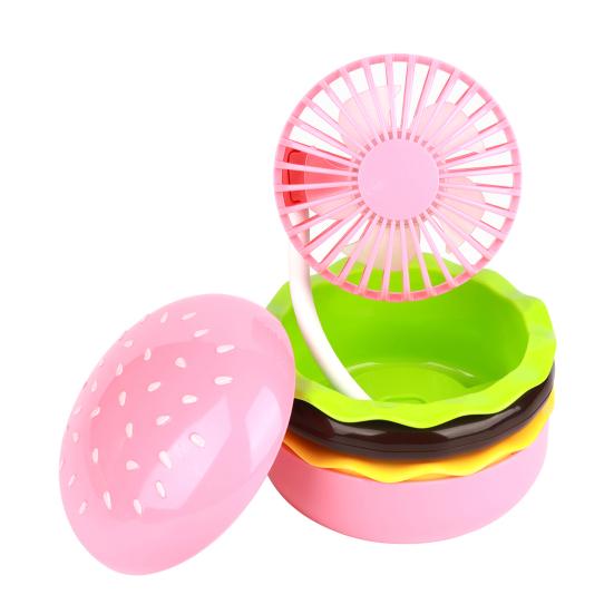 Air Cooler Novelty Hamburger Mini Fan with Makeup Mirror Foldable Design 3-Speed Wind Adjustment USB Rechargeable Cooling Fan