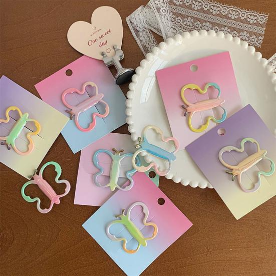 Hairpin Rounded Edges No Hair Damage Metal Clip Stable Grip Non-Slip Dreamy Gradient Butterfly Shape Portable Side Bangs Hair Clip