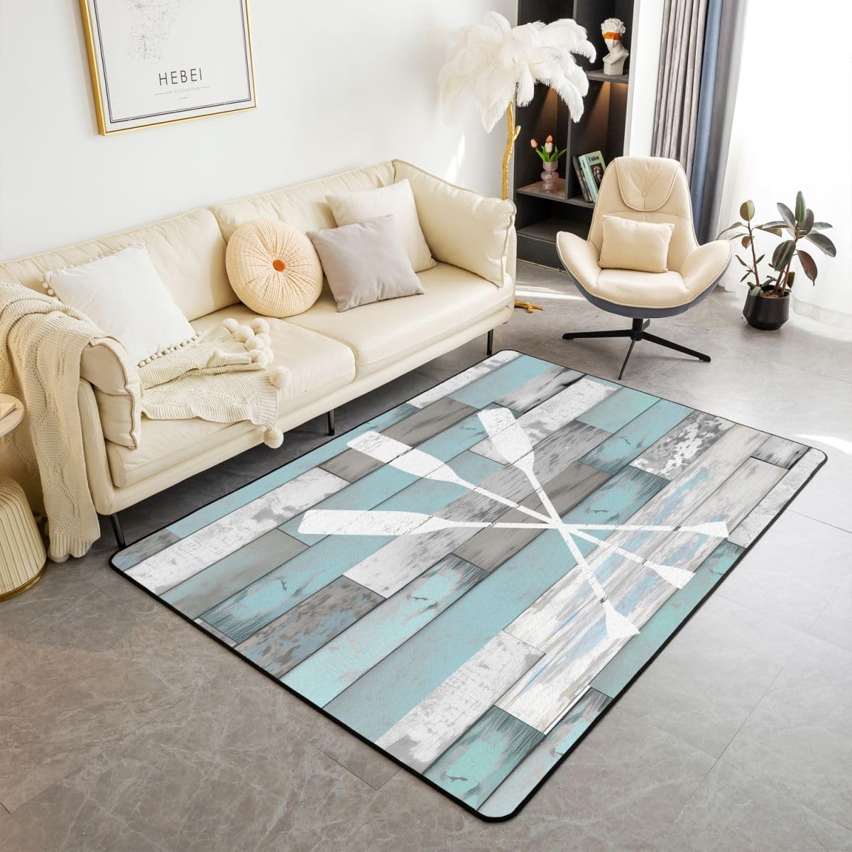 Lake Rules Carpet The Lake Decorative Rug,Rustic Farmhouse Cabin Lodge Wooden Plank Area Rug 3x5 Lake Life Decor for Adults Women,Lake Paddl 160cm x 200cm