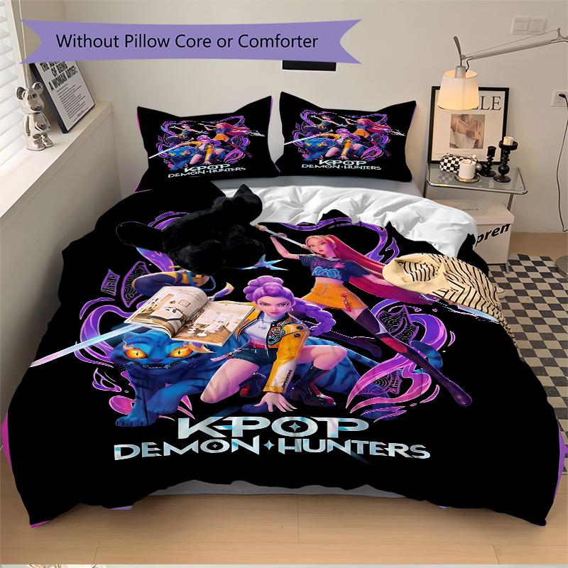 Kpop Demon Hunters Print 3Pcs Bedding Setduvet Cover With 2 Bedropillowcase Home Birthday Gift