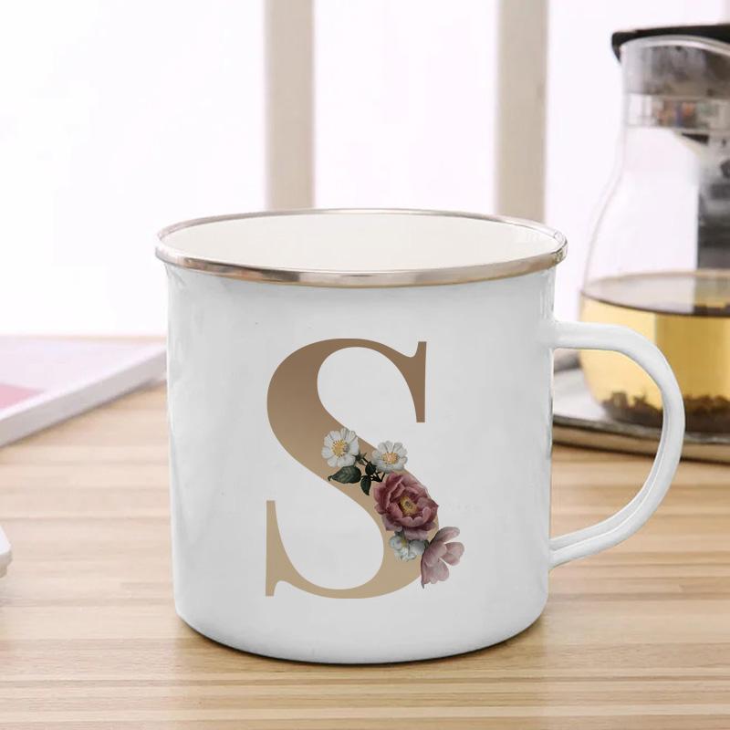 

26 кружек с буквами А-Я Glod Letter, эмалированная кружка с принтом, кофейная чашка, посуда для напитков, персонализированный подарок, необычная чайная чашка, чашки, индивидуальные чашки 1pcs