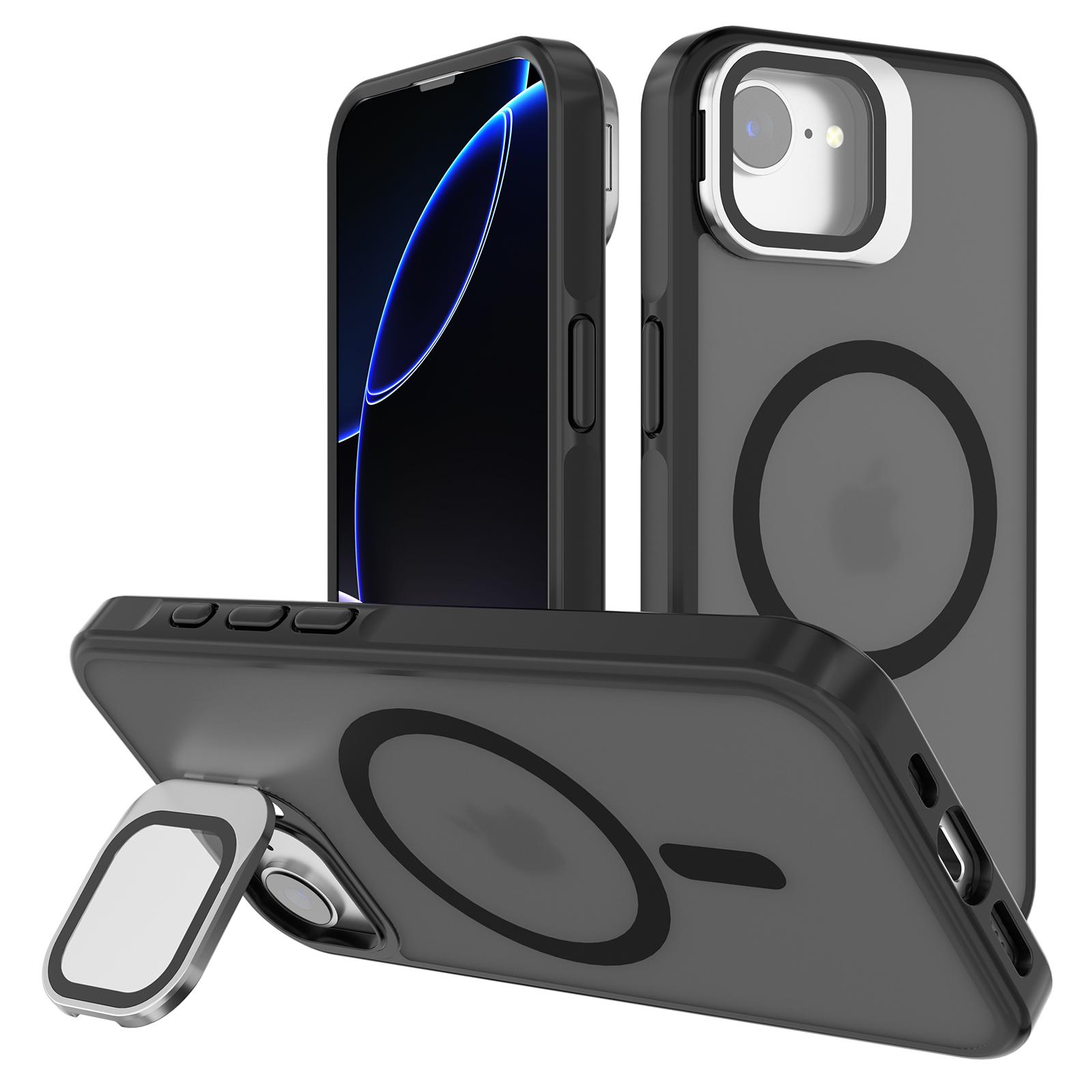 

For iPhone 16e Case Compatible with MagSafe Lens Kickstand PC+TPU Matte Phone Cover Black