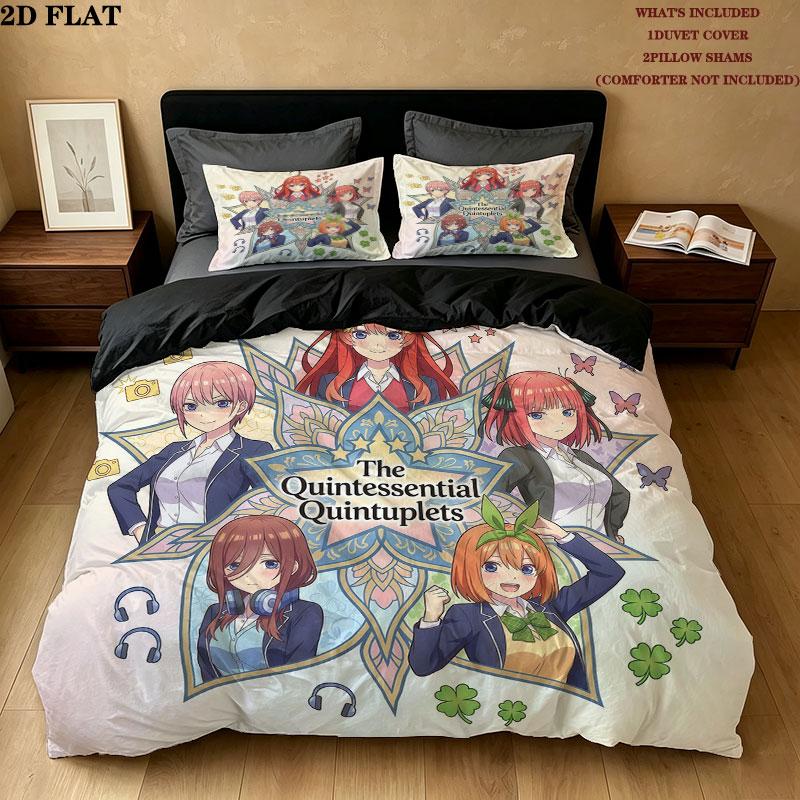 5Toubun Pattern Bedding Quilt Set Quilt Cover Pillowcase Home Birthday Gift(1 * duvet cover + 2 * pillowcase, without core)