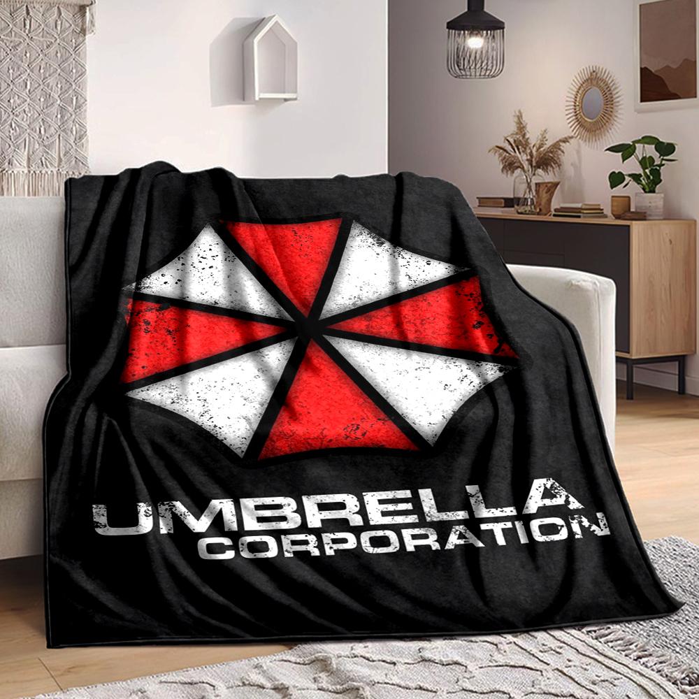 1Pc Umbrella Corporation Logo Flannel Blanket, Soft And Comfortable, Casual Warm, Camping Travel, Christmas, Halloween Xmas Gift L1543