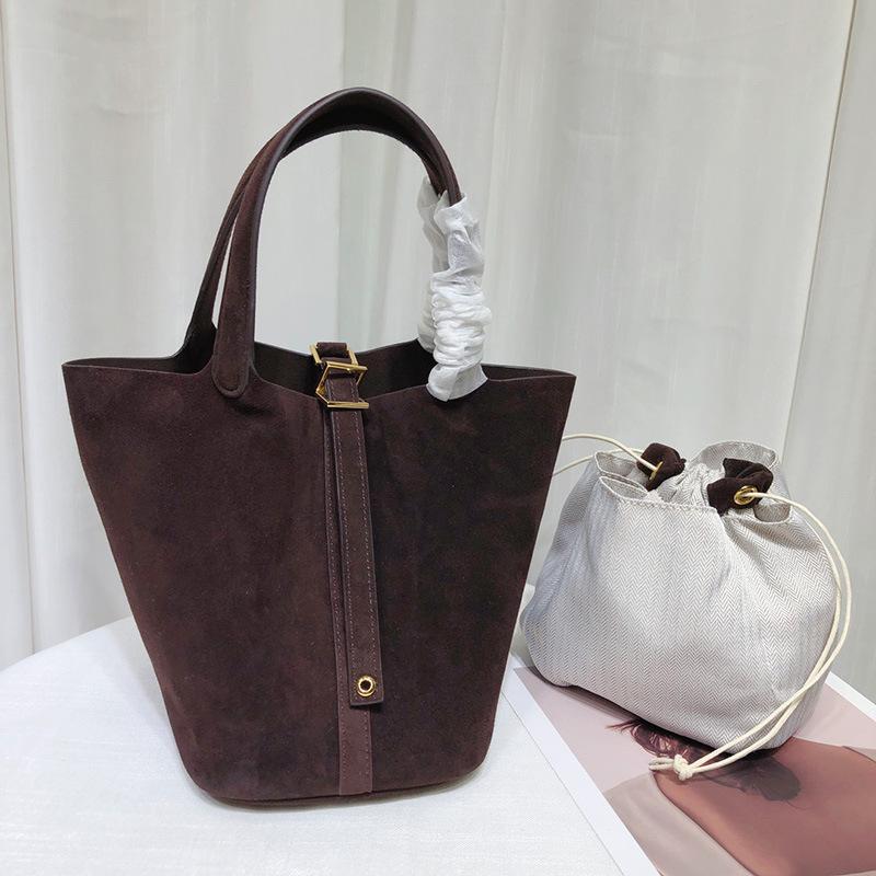 Imported Nubuck Cowhide Vegetable Basket Bag 2025 New Fashion Lightweight Bucket Bag Handbag Leather Women's Bag