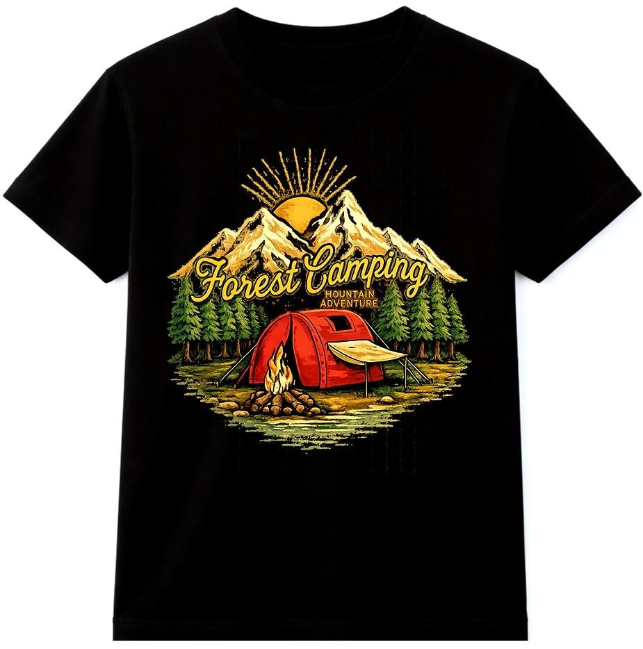 Camping T Shirt Mountain Adventure Tent Campfire Forest Hiking Outdoor Tee S