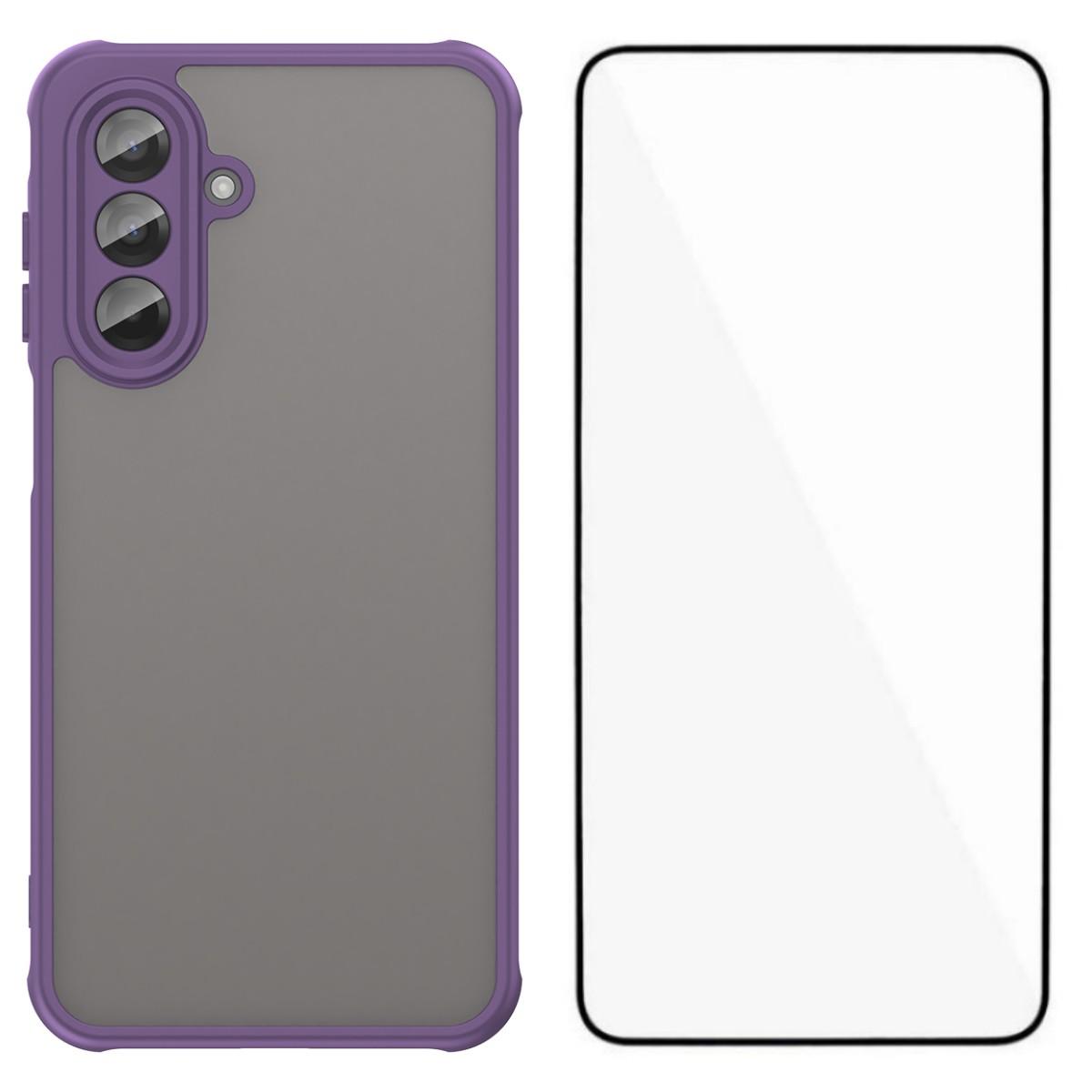 

Чехол для Samsung Galaxy A17 5G с защитной пленкой для экрана WANLONFENG Серия FD Матовый ТПУ ПК Задняя крышка для телефона Purple