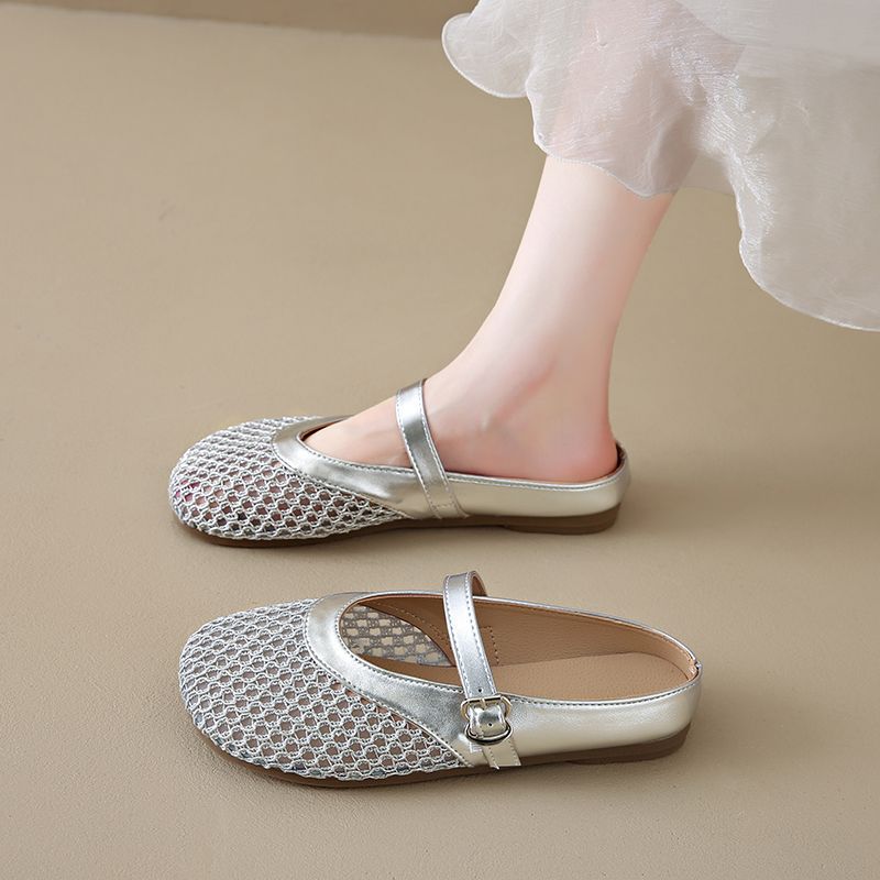 Flat-bottomed Bag Head and Half-drag Women's Outer Wear In the Summer of 2025, New Soft-soled Comfortable Pregnant Women's Mesh Women's Shoes with