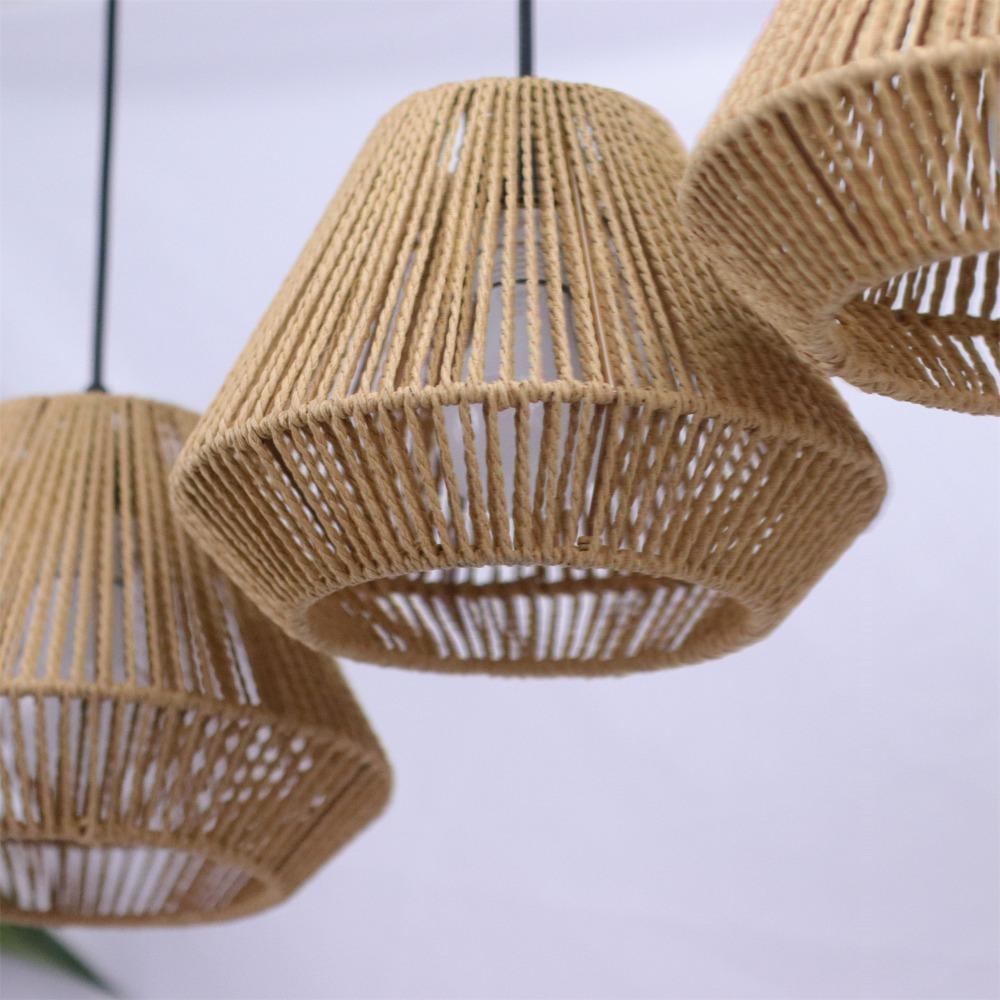 JOYINLED Boho 3 Light Rattan Pendant Lamp Retro Ceiling Hanging Light Fixture for Living Room Home Decor E27 Indoor Lighting