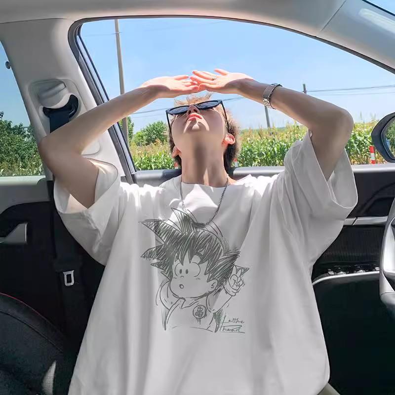 Men's Suede Drop Shoulder T T-shirt Loose Comfort Printing Letters Fashion Brand Half Sleeve Short Sleeve Top