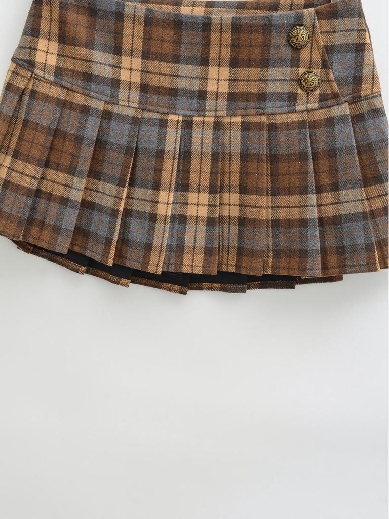 Melaleuca Plaid A-line Pleated Mini Skirt - Women's Autumn/Winter Petite Style, Trendy Hot Girl Look