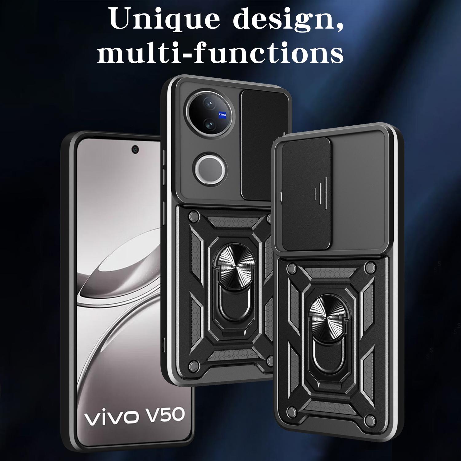 

For vivo V50 5G Case with Slide Camera Lid PC+TPU Kickstand Phone Cover Green