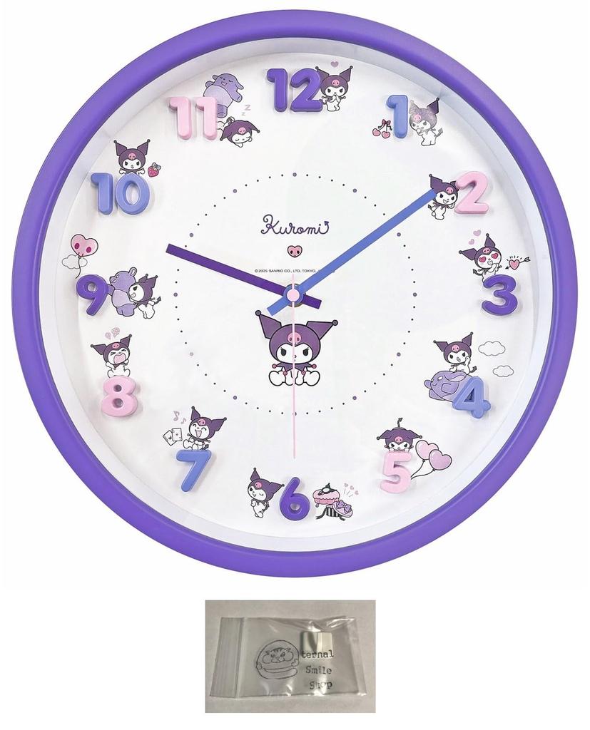 Kuromi Wall Clock, Icon, Continuous Second Hand, Wall Clock Set (Clock, Hook)
