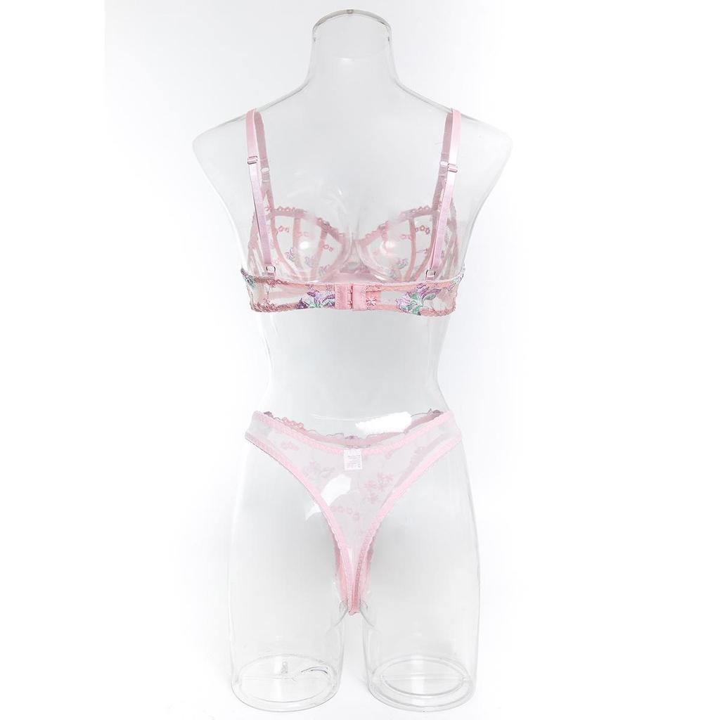 Cross-Border European & American Lace Embroidered Underwire Bra Set