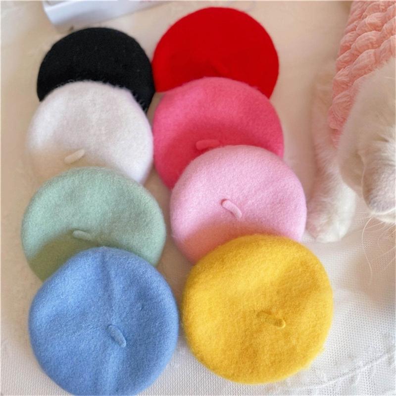 Creative Pet Beret Hat for Cats and Small Dogs Soft Wool Top Caps for Costumes and Holiday Photoshooting Headwears