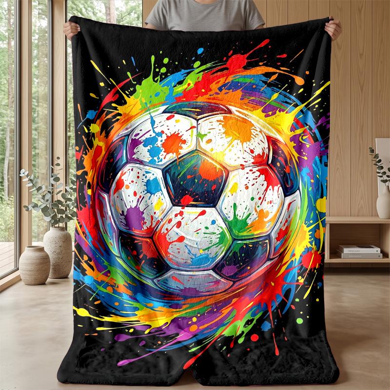 Colorful Soccer Ball Art  Blanket Personalized Name Flannel Blanket Soft Cozy Plush Throw for Sofa Bed Lightweight Home Decor