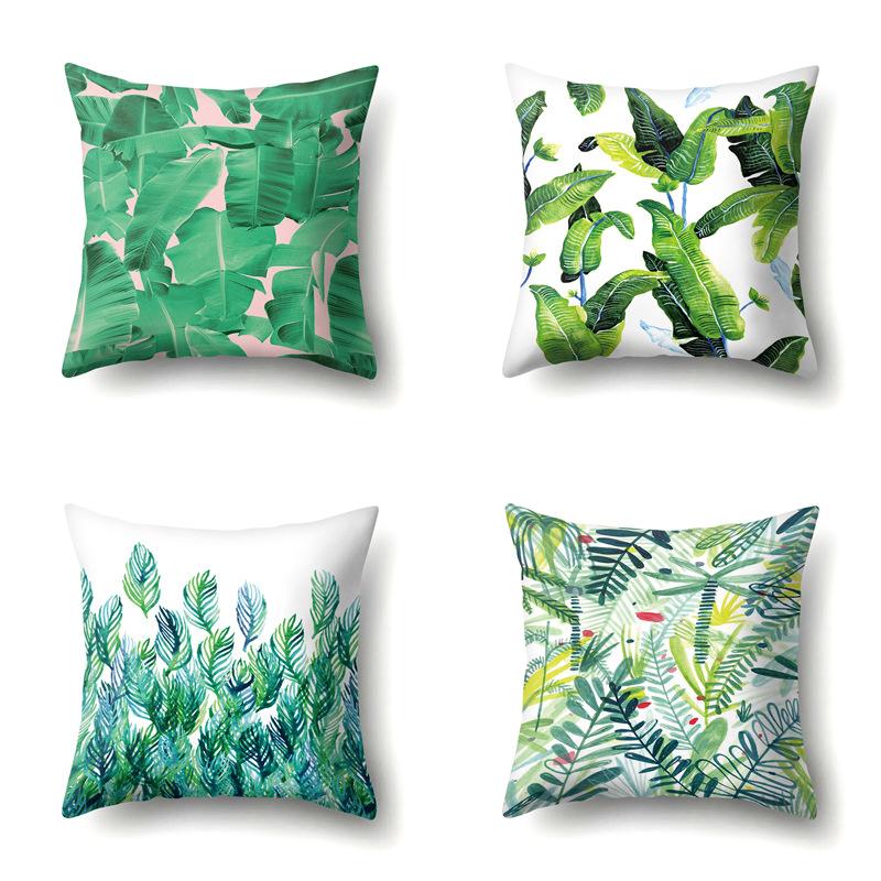 Polyester Pillowcase Nordic Ins Style Plant Flower Print Peach Leather Velvet Pillowcase Car Waist Cushion Cover