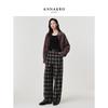 JiuZi Annakou Women's Retro Plaid Curved Casual Trousers