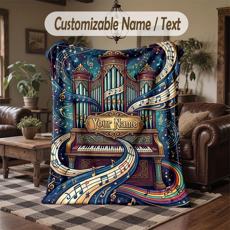 Music Fire Artwork Theme Throw Blanket Custom Name Text Personalized Blanket Soft Cozy Blanket for Home Sofa Bed