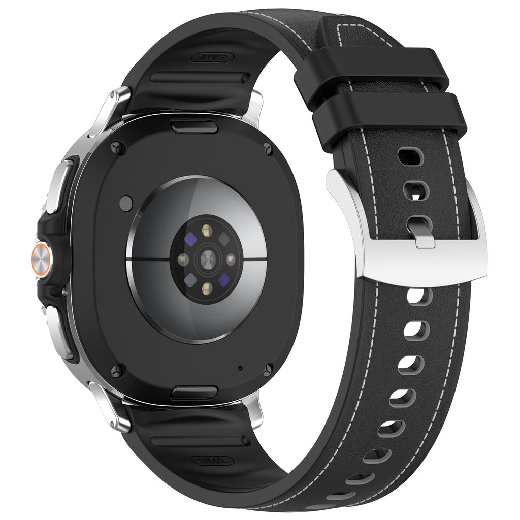 Leather Coated Silicone Strap for Samsung Galaxy Watch8 Classic 46mm/Watch8 44mm/40mm Watch Band with Stainless Steel Buckle