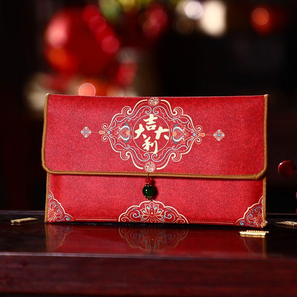Chinese Style New Year Red Envelopes Blessing Brocade Lucky Money Bag Traditional Hongbao Red Pocket Lunar New Year Gifts