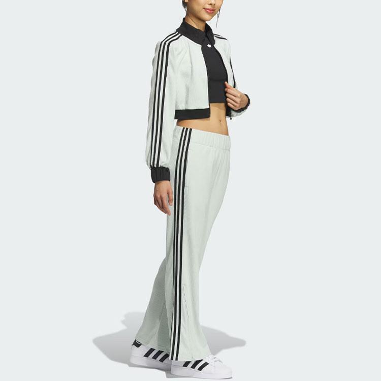 Adidas Originals Cropped Jacket Color Block Retro Sports Stand Collar Jacket Women Jacket Linen-Green IY9460