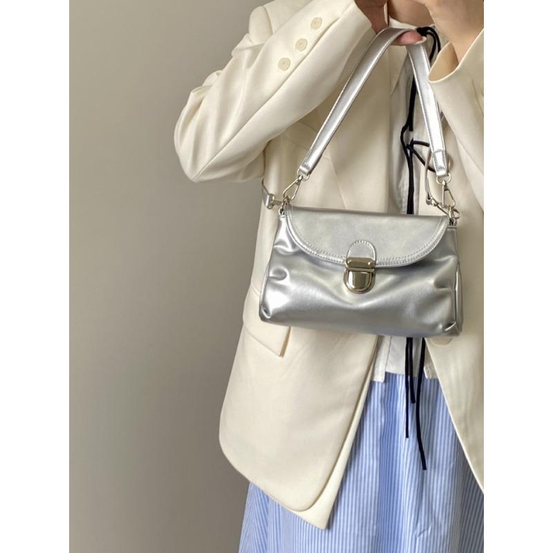 

Женская сумка Net Red Niche Design, весна-лето, складная, с замком Cloud Lock, сумка через плечо на одно плечо серебряный