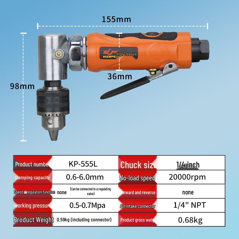 Gaobao 1/4" Elbow Air Drill: 90° Pneumatic Drill, 6mm Lightweight Right Angle Pneumatic Drilling Tool.