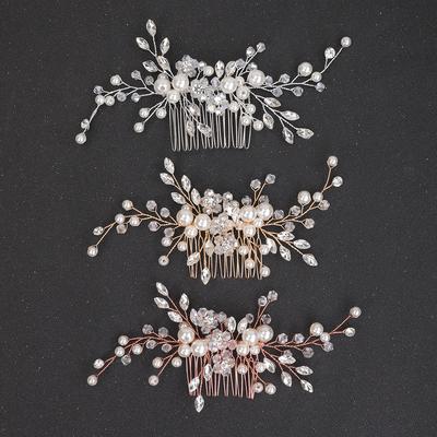 Pettine per capelli in argento, oro rosa e perle, fatto a mano, gioiello per capelli da sposa per donna, ornamenti, accessori per capelli da sposa, copricapo alla moda
