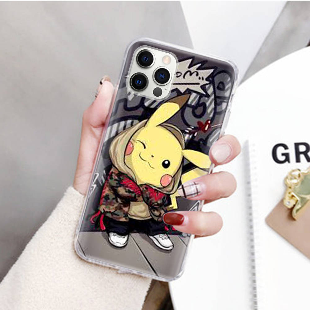 JP36 Pikachu Pokemon Transparent Case for Samsung A04 A14 A23 M33 M53 Realme 10 9 C35 C55 VIVO Y02 X80 Infinix Hot 30 Note 11 Tecno Spark 8P Pro