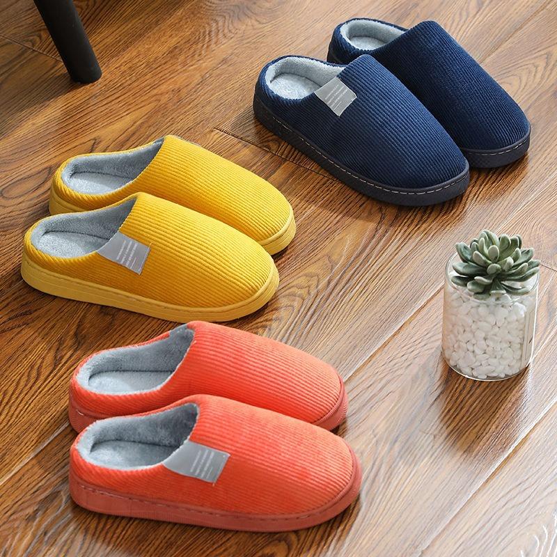 Cotton Slippers Women's Autumn and Winter Couples Fleece Non-slip Thick-bottomed Warm Slippers Men's Winter Supermarket