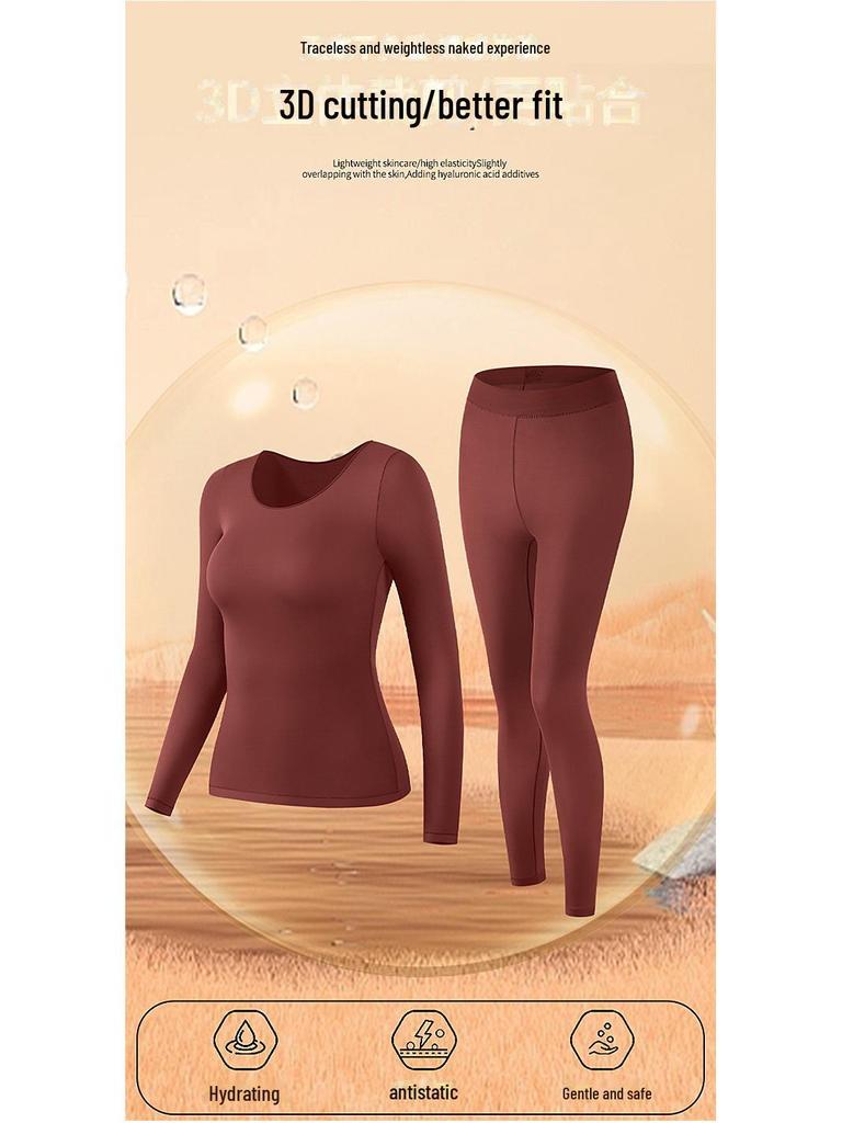 Women's Moisturizing Hyaluronic Acid Thermal Suit: Long-Sleeved Top & Pants for Autumn