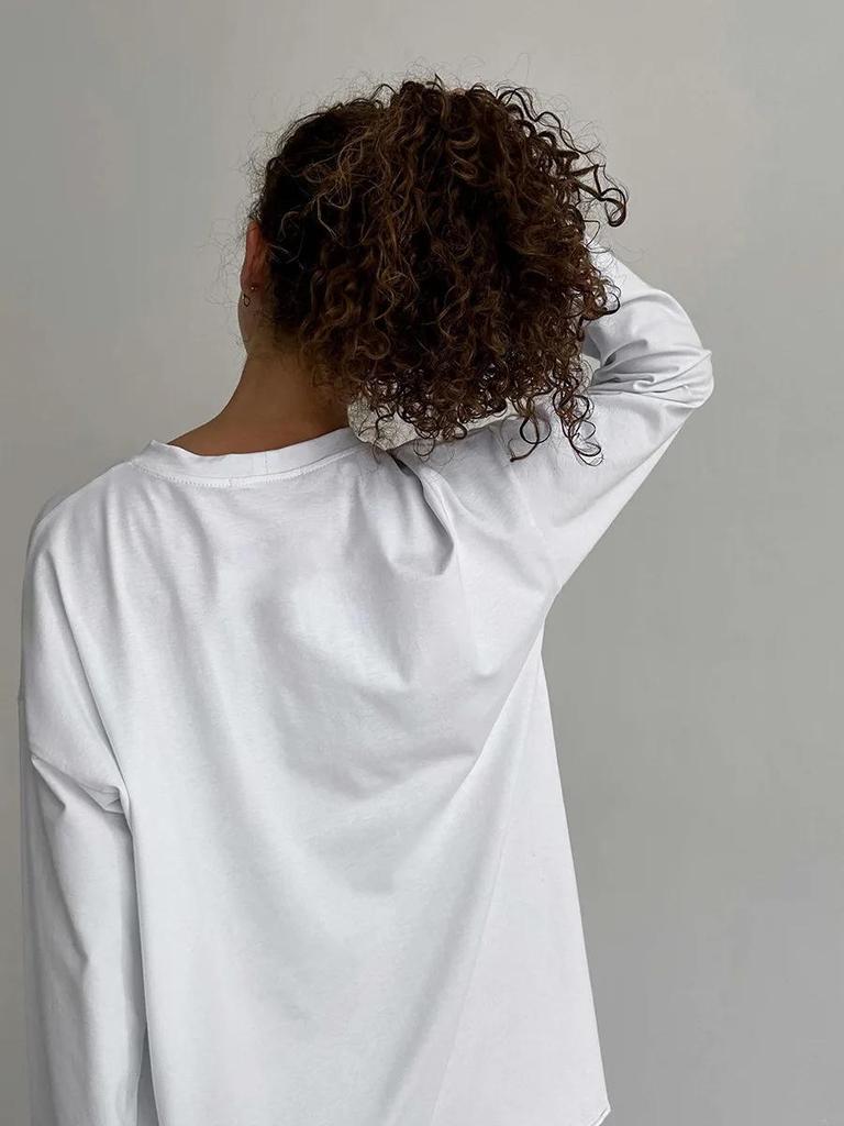 Frühling 2024 Damen reines Baumwoll-T-Shirt mit lockerem Schnitt und langen Ärmeln - GUIYAKECOOL
