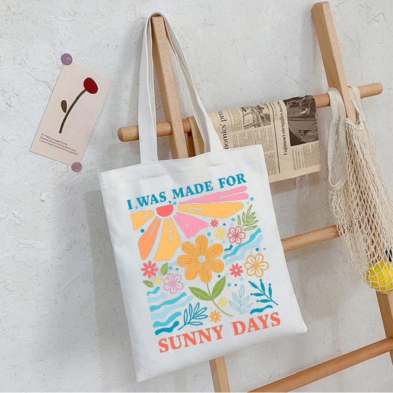 Casual Student Canvas Bag Eco Bag Summer Beach Flowers Printed Large Capacity Shoulder Bag