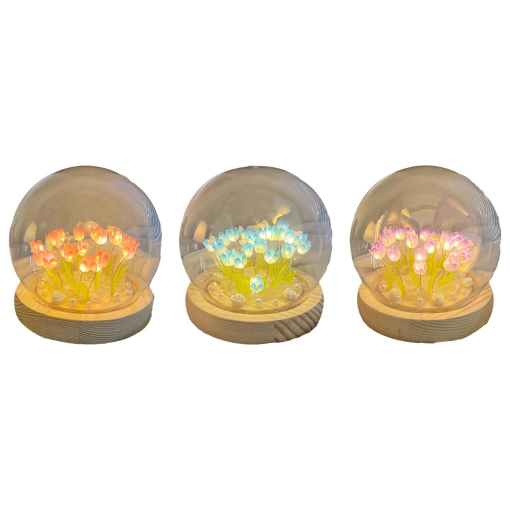 Glass DIY Tulips Night Light Romantic And Exquisite Decoration For Bedroom Mini Tulips Flower Light