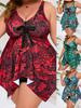 Plus Size Retro Print Tummy Control Slimming Two-Piece Swimsuit for Women