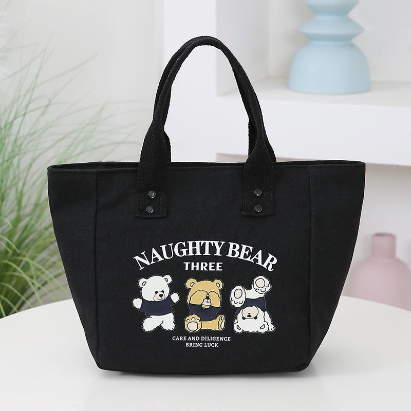 

Classic Canvas Lunch Bag Cartoon Bear Picnic Tote Bag Large Capacity Handbag