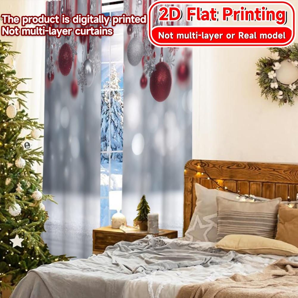 Flat Printing Festive Baubles Chic Window Curtain Versatile Fabric Curtains Thermal Insulation Light Blocking Set Of 2 Made Polyester