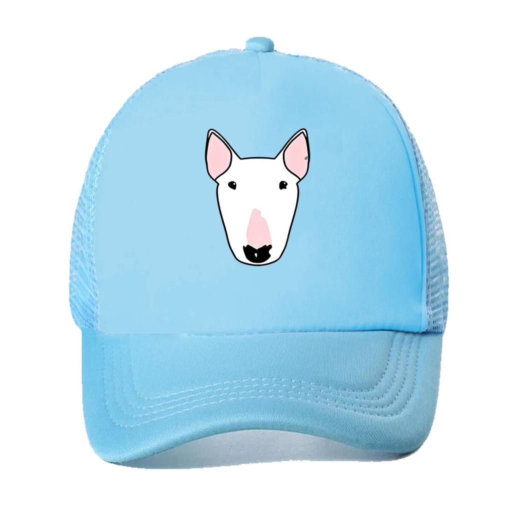 Daisy the Bull Terrier Baseball Cap Vintage Style Black with Pink White Dog Face Design Mesh Baseball Cap