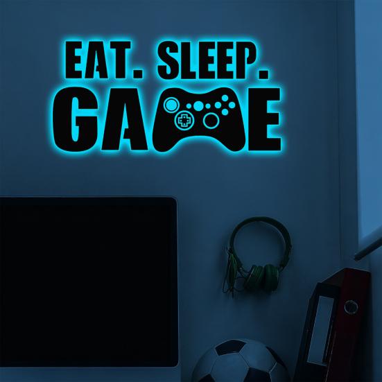 Glow In The Dark Eat Sleep Game Wall Decal, Luminous Gamer Boy Wall Stickers, Video Game Decor, Gaming Controller Decals