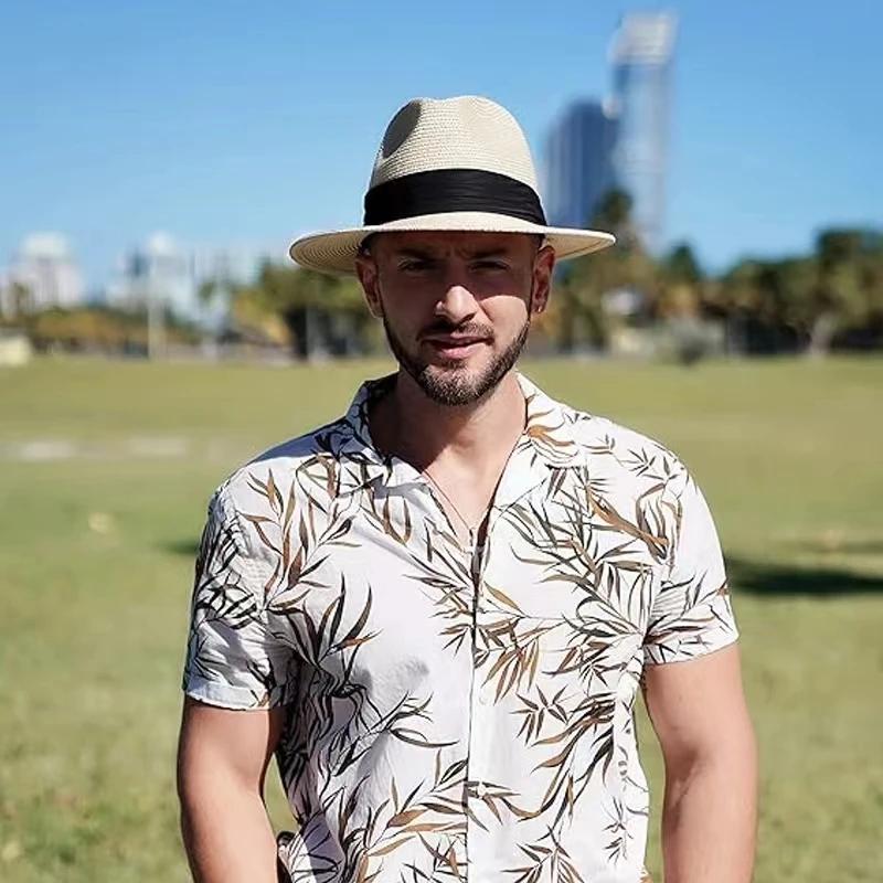 Cappelli da Sole Intrecciati Estivi da Spiaggia Testa Grande XL 63CM Uomo Donna Taglia Larga Jazz Protezione Solare UV UPF 50+ Cappelli Panama di Paglia Unisex