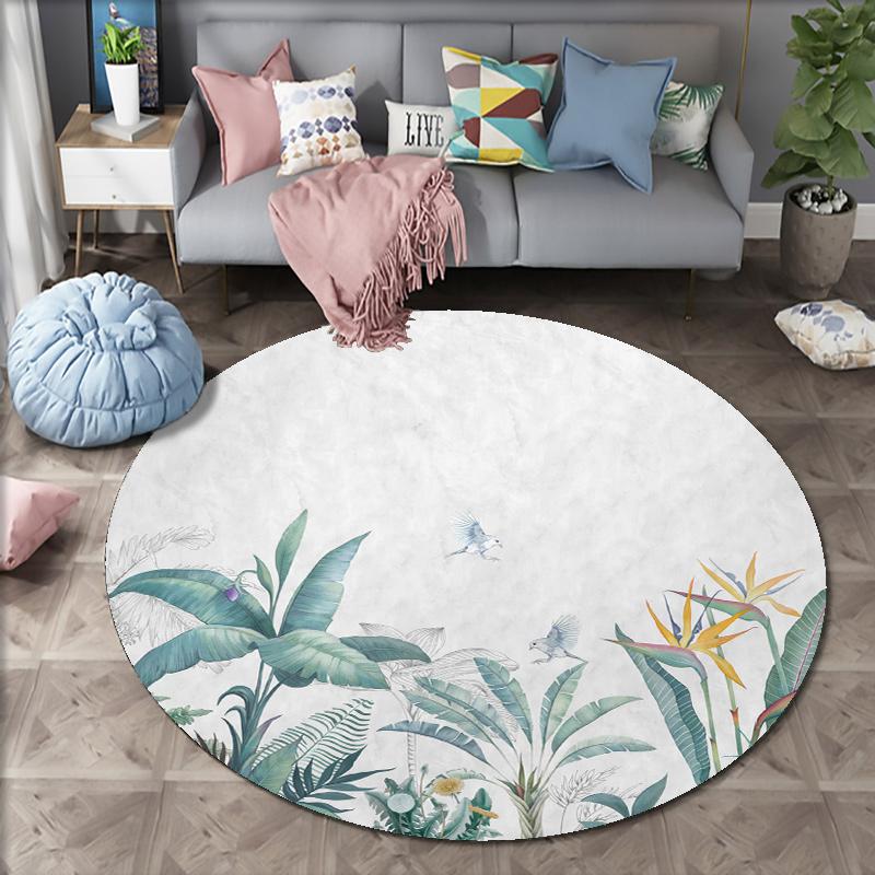 Tropical Plant Leaf Print Bohemian Style Living Room Bedroom Dormitory Home Floor Decoration Circular Carpet
